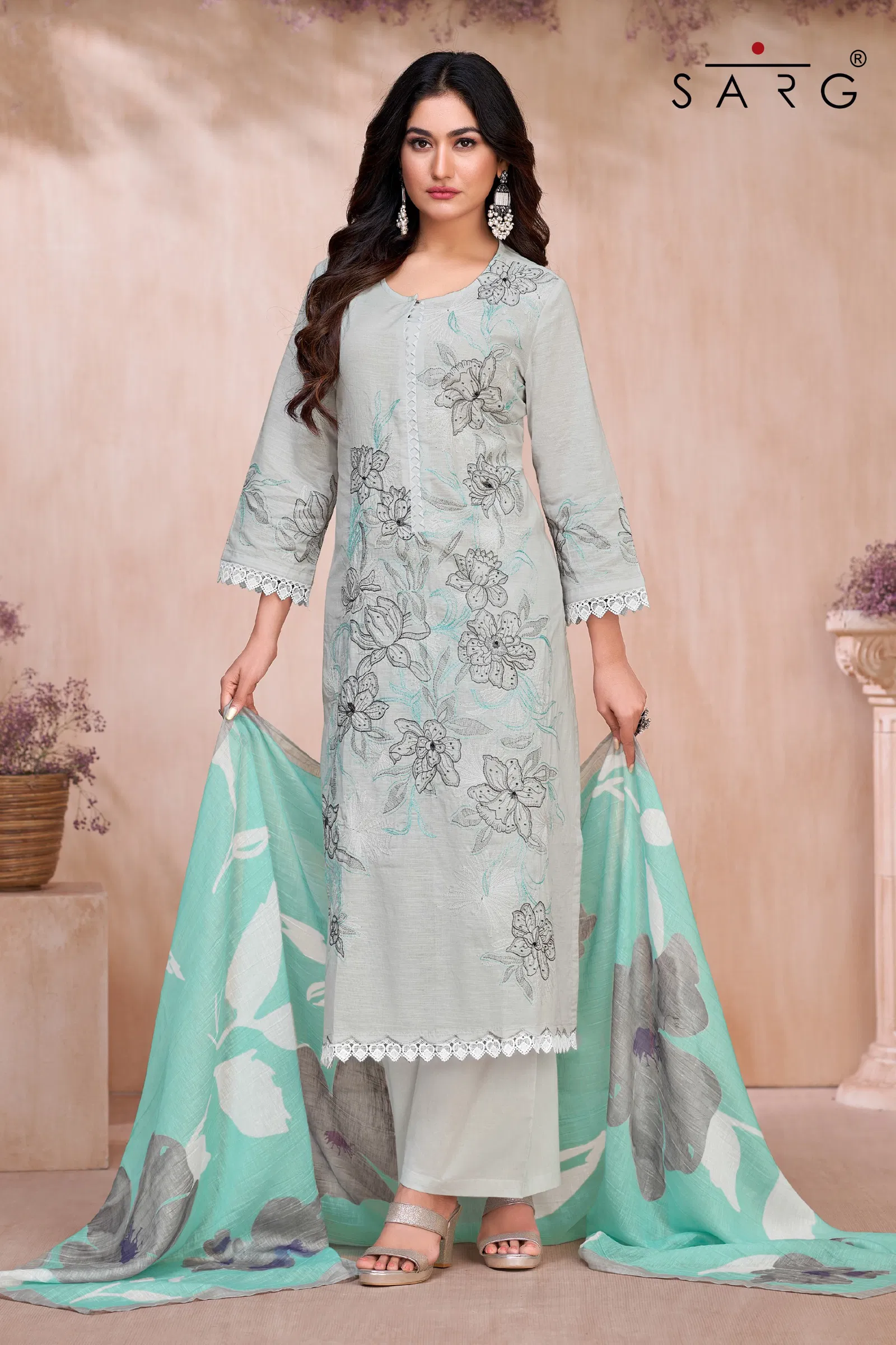 Azalea By Sahiba Premium Cotton Linen Dved With Heavy Embroidery Dress Material Online Wholesale